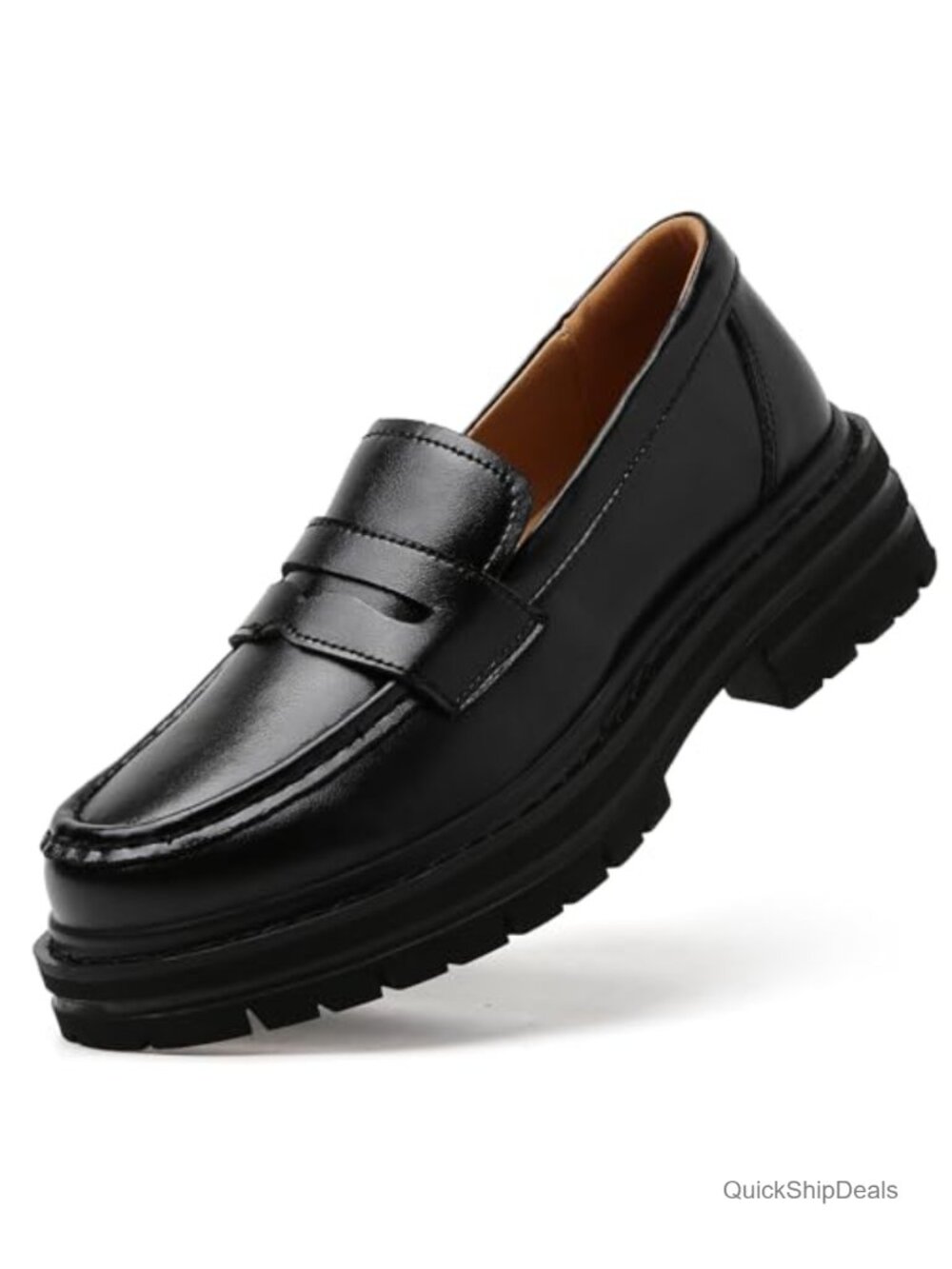 Penny Loafers for Women Chunky Lug Sole Platform Slip-On Shoes Faux Leather